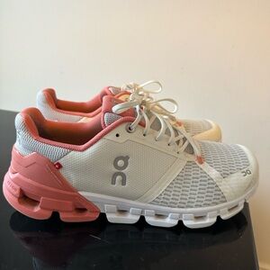 On Running CloudFlyer 4 Women’s White and Coral Sneakers